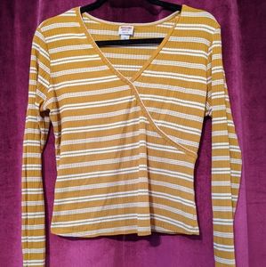 Mossimo Mustard And White Striped Ribbed V-neck